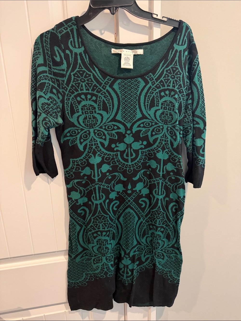 Max Studio Teal and Black Patterned Midi Dress
